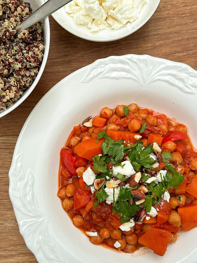 Sweet Potato & Chickpea Stew with Feta and Herbs