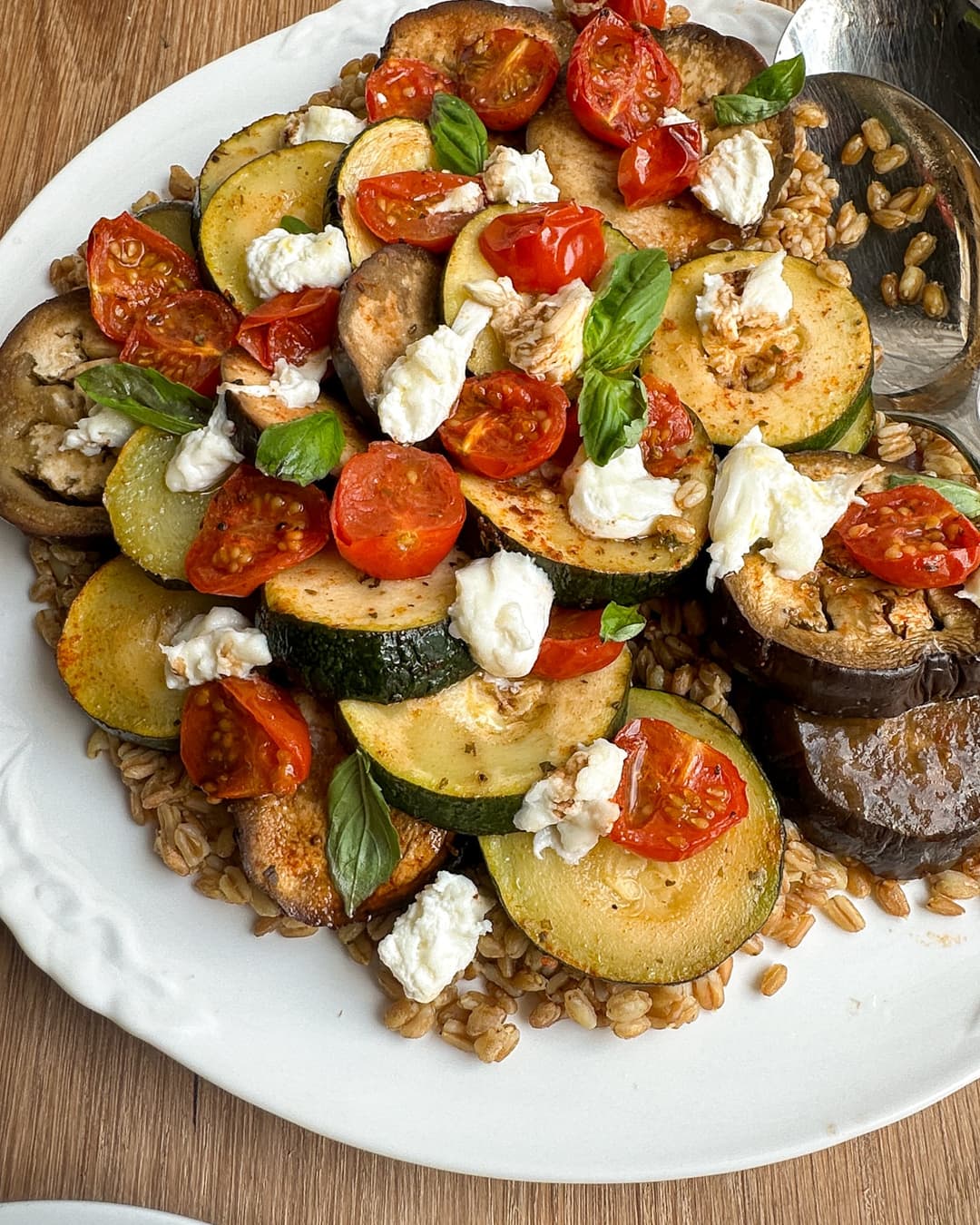 Roasted Aubergine, Zucchini & Tomato Grain Salad with Mozzarella - Image 2