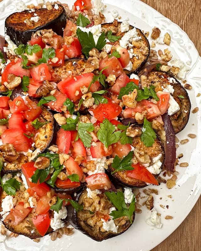 Warm Aubergine & Spelt Salad with Feta