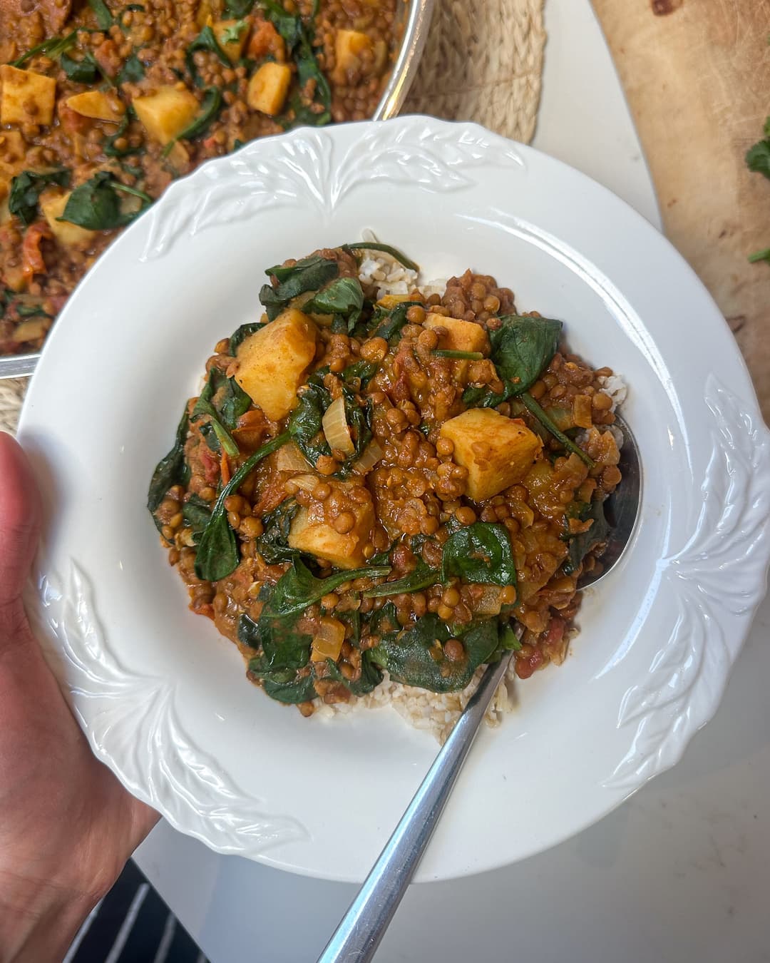 Creamy brown lentil and potato dahl with spinach - Image 4