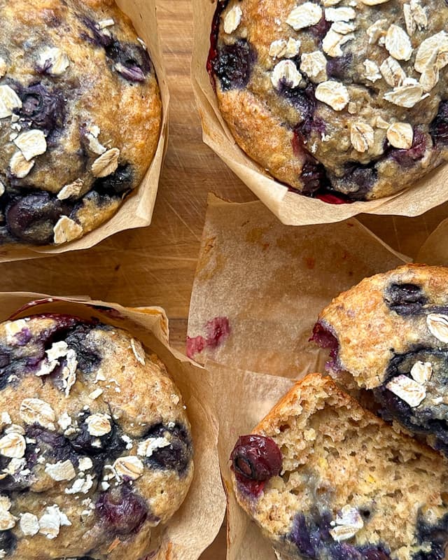 Blueberry Spelt Muffins with Greek Yogurt