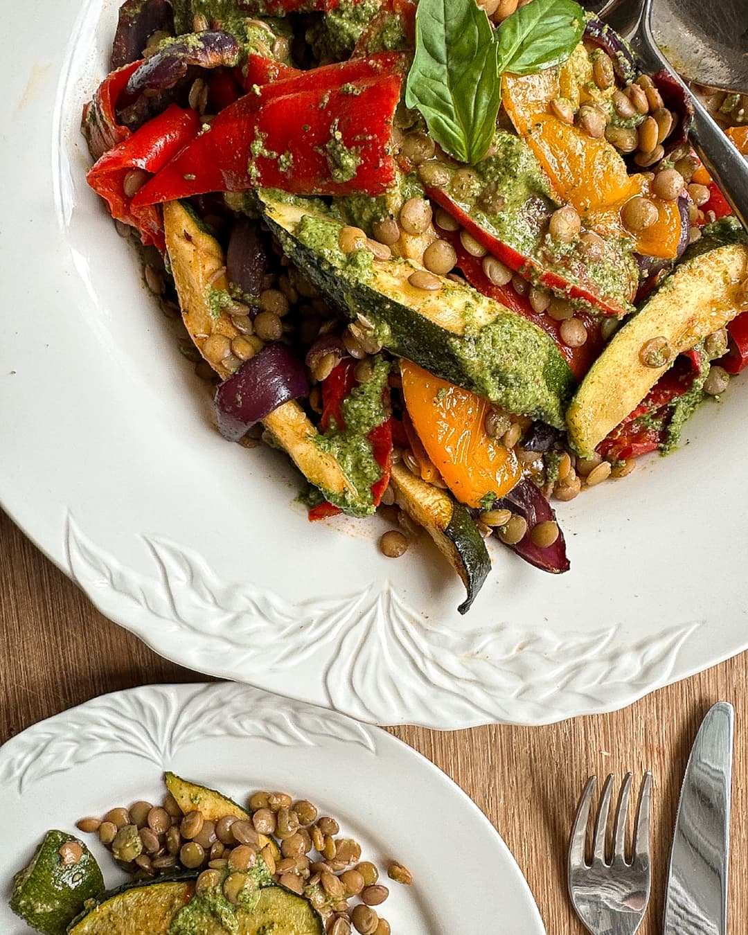 Roasted Vegetables with Lentils & Fresh Basil Pesto - Image 2